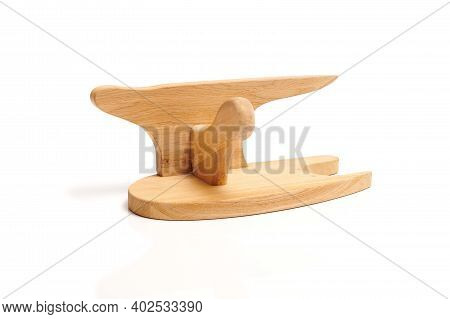 Small Wooden Tailor Ironing Board For Steam Ironing Of Suit Details And Sleeves Isolated On White Ba