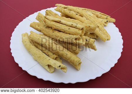 Gujarati Popular Snack Cuisine Item Snacks Breakfast. Made With Gramflour And Fried. Side View. Tast