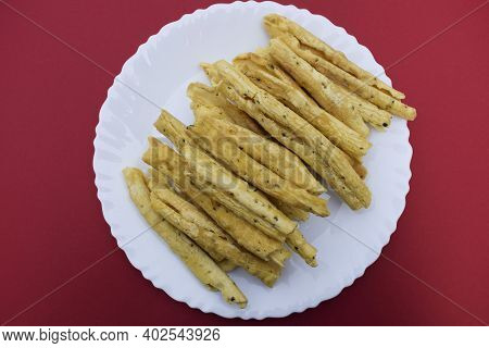 Gujarati Popular Snack Cuisine Item Snacks Breakfast. Made With Gramflour And Fried. Side View. Tast