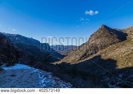 Winter landscape with snow in mountains of Serra do Geres natural park, Portugal