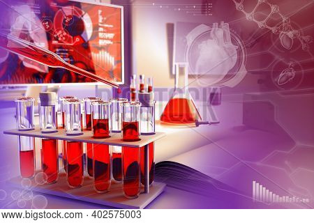 Proofs In Biotechnology Facility - Blood Analysis For Hemoglobin Or Aids, Medical 3d Illustration Wi