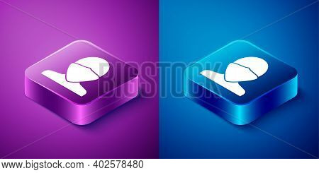 Isometric Vandal Icon Isolated On Blue And Purple Background. Square Button. Vector