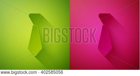 Paper Cut Tie Icon Isolated On Green And Pink Background. Necktie And Neckcloth Symbol. Paper Art St
