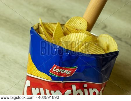 Moscow, Russia - 5 December 2020: Lorenz Crunchips Pack With Logo, Illustrative Editorial.