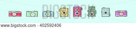 Set Of Camera Cartoon Icon Design Template With Various Models. Modern Vector Illustration Isolated 