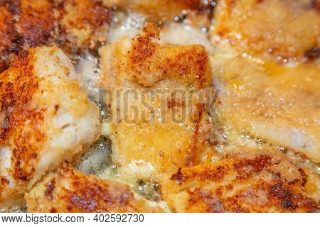 Cod Fillets Are Fried In Bread Crumbs