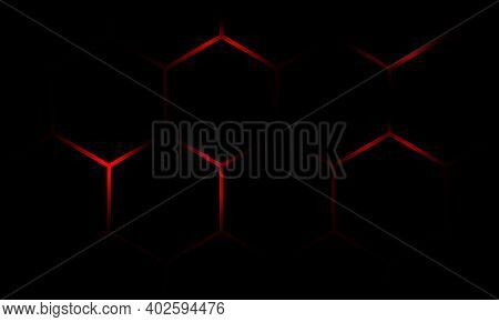 Dark Hexagonal With Red Bright Background. Hexagonal Pattern For Your Design.