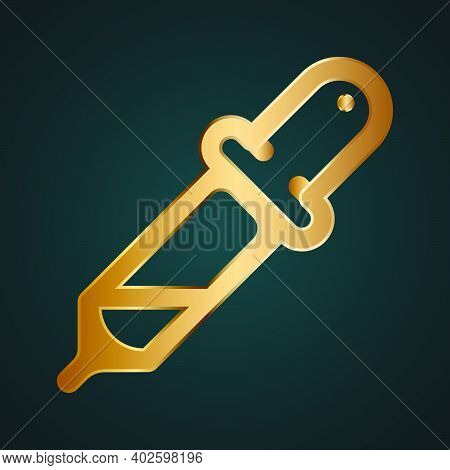 Eye Dropper Vector Icon. Gold Metal With Dark Background