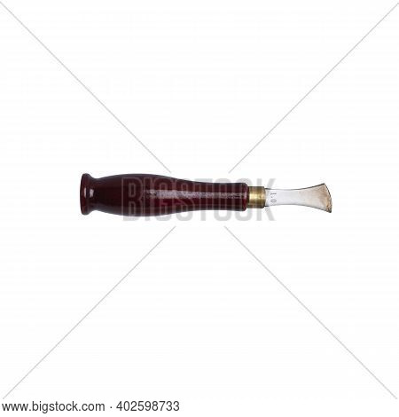 Tool With Wooden Handle For Making Shallow Line Edge, Isolated On White Background. Hand Tool For Ma