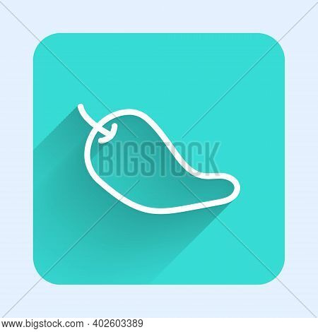 White Line Hot Chili Pepper Pod Icon Isolated With Long Shadow. Design For Grocery, Culinary Product