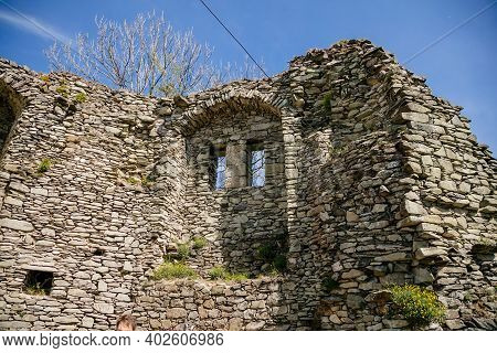 Ruins Of The Old Medieval Gothic Castle Tolstejn With Beautiful View To Mountains Luzicke Hory In Su