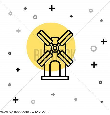 Black Line Wind Turbine Icon Isolated On White Background. Wind Generator Sign. Windmill For Electri