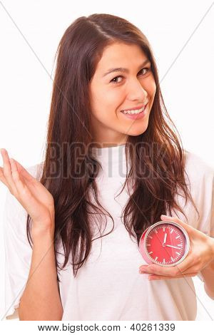 Smuk ung Brunette Woamn med vækkeur