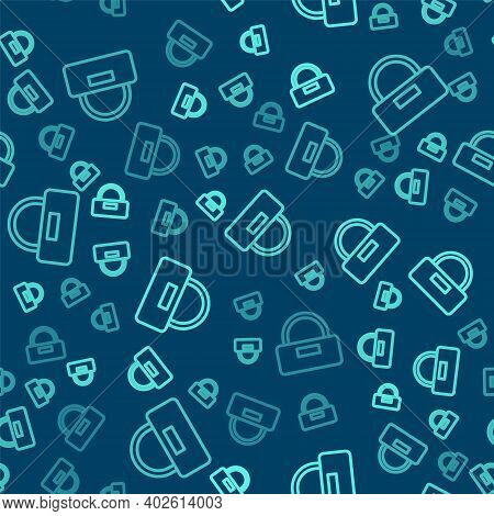 Green Line Bellboy Hat Icon Isolated Seamless Pattern On Blue Background. Hotel Resort Service Symbo