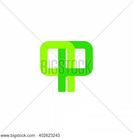 Letter Pp Simple Abstract Green Plant  Geometric Colorful Logo Vector
