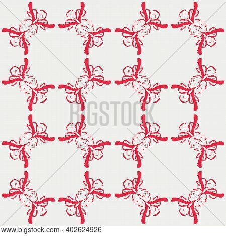 Red And White Geometric Floral Seamless Vector Pattern. Netting Surface Prit Design For Fabrics, Sta