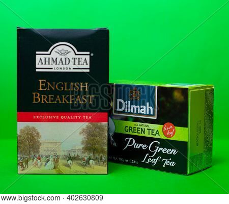 Dilmah And Ahmad Tea. Natural Pure Green And Black Leaf Tea. 06.01.2021. Warsaw, Poland