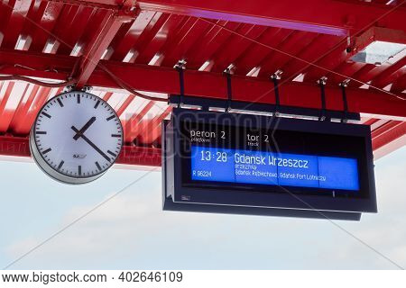 Gdansk, Poland - January 10, 2021: Platform Of Pomeranian Metropolitan Railway In Gdansk