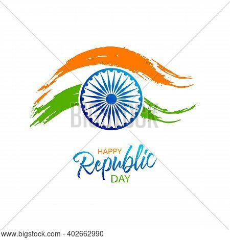 26 January Text In Saffron And Green Color With Ashok Wheel On White Background For Happy Republic D