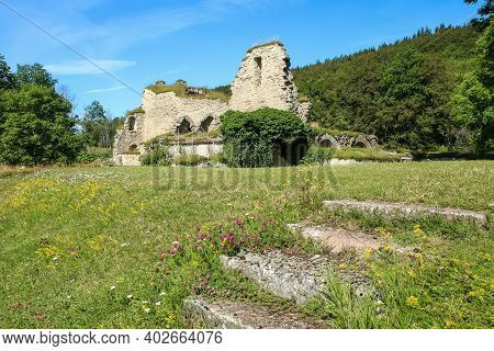 The Ruins Of The Old Cloister In Alvastra In Sweden During The Nice Summer Day. A Tourist Attraction