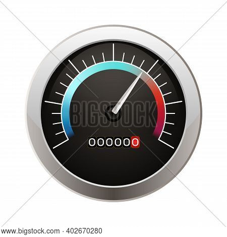 Speedometer With A Grey Arrow. Car Dashboard. Vehicle Speed Meter.