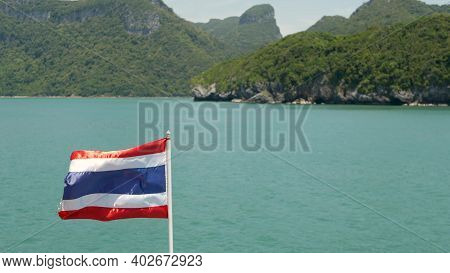 Group Of Islands In Ocean At Ang Thong National Marine Park. Archipelago In The Gulf Of Thailand. Id