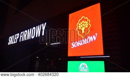 Warsaw, Poland. 10 January 2021. Sign Sokolow. Company Signboard Sokolow.