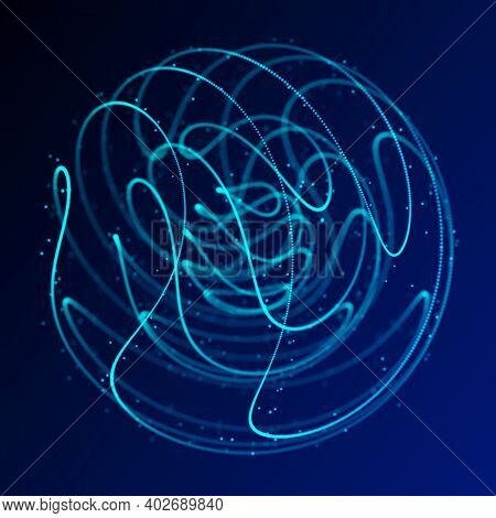 Abstract 3D Sphere. Sphere With Twist Lines. Glowing Lines Twisting Logo Design. Outer Space Object.