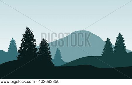 Soothing Nice Morning Views Over In The Countryside. Vector Illustration