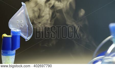 Oxygen Mask Of Nebulizer, Medical Equipment For Pneumonia, Covid, Sars And Bronchitis Treatment. Inh