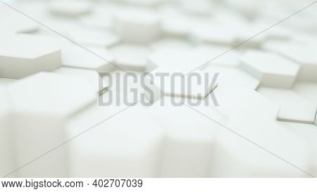 Multiple white hexagons forming a background. 3D illustration.