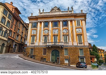 Bergamo, Italy - May 22, 2019: View Of The Old Historic Buildings In Upper Bergamo (citta Alta). Ber
