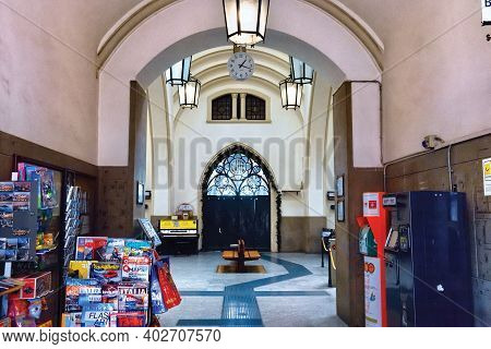 Bergamo, Italy - May 22, 2019: Interior Of The Funicular Station (stazione Superiore Funicolare) In 