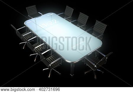 A Modern Concept Showing An Array Of Boardroom Office Chairs Convened For A Meeting Around An Illumi