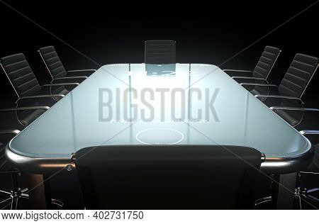 A Modern Concept Showing An Array Of Boardroom Office Chairs Convened For A Meeting Around An Illumi