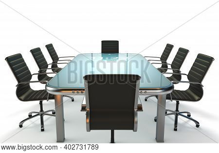 A Modern Concept Showing An Array Of Boardroom Office Chairs Convened For A Meeting Around An Illumi