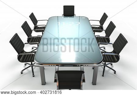 A Modern Concept Showing An Array Of Boardroom Office Chairs Convened For A Meeting Around An Illumi