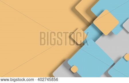 Abstract Background 3D Light Blue, Yellow, White Geometric Squares Shape Design Paper Cut Style.