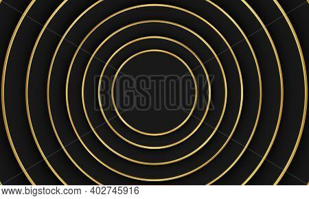 Abstract Background Black Circle Shape With Golden Line.