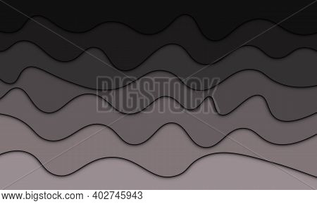 Abstract Black And Gray Gradient Wave With Shadow In Paper Style.
