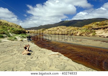 Cours d'eau côtier grâce à une plage de sable