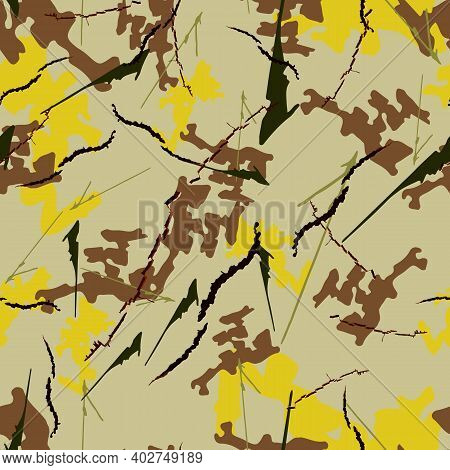 Urban Camouflage Of Various Shades Of Yellow, Brown, Beige And Black Colors
