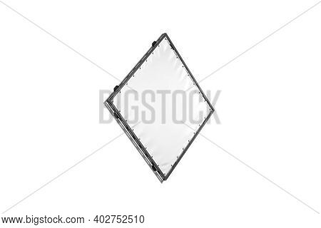 Blank White Rhombus Stretching Banner With Grip Frame Mockup, Isolated, 3d Rendering. Empty Fabric A