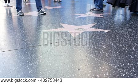 Los Angeles, California, Usa - 7 Nov 2019: Walk Of Fame Promenade On Hollywood Boulevard In La. Peda