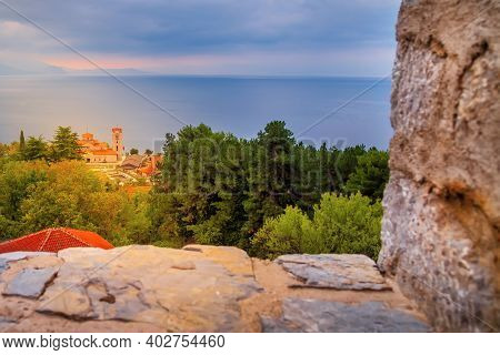 Ohrid, North Macedonia, St. Clement Church At Plaosnik Aerial View From The Fortress