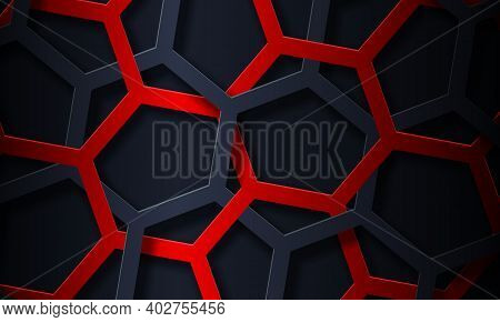 Abstract Blue And Black Hexagon Lines Background.