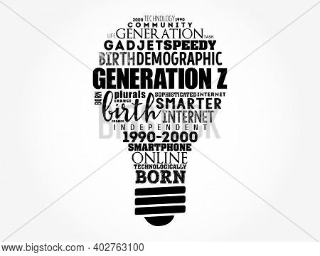 Generation Z Light Bulb Word Cloud Collage, Concept Background
