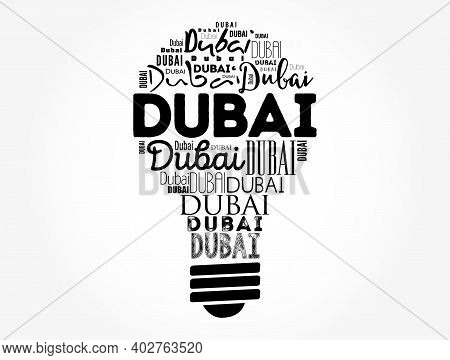 Dubai Light Bulb Word Cloud, Travel Concept Background