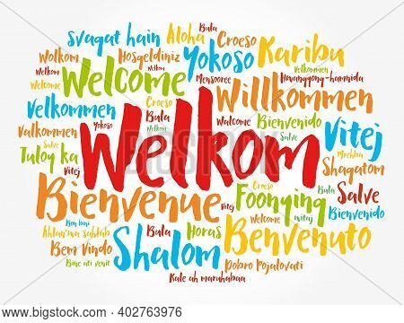 Welkom (welcome In Afrikaans) Word Cloud In Different Languages, Conceptual Background