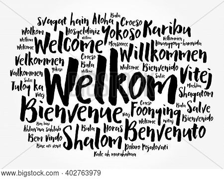 Welkom (welcome In Afrikaans) Word Cloud In Different Languages, Conceptual Background